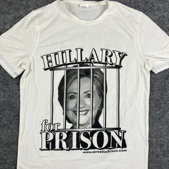 Street Talk Tees T-Shirt Mens Size L White Graphic Political Hillary for Prison - Picture 1 of 8
